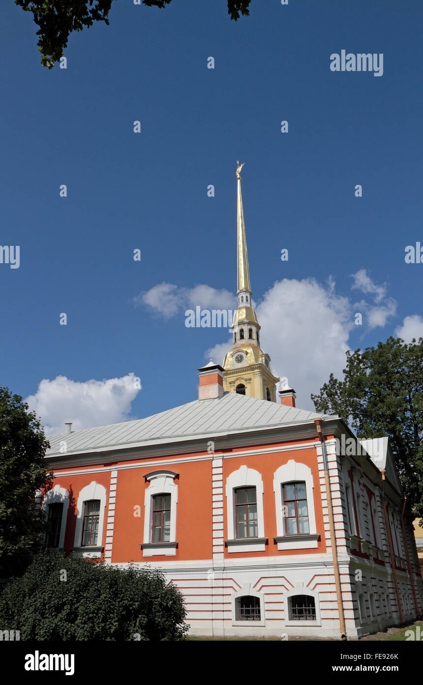 The Commandant's House and the SS Peter & Paul Cathedral in the Peter and Paul Fortress in St Petersburg, Russia. Stock Photo