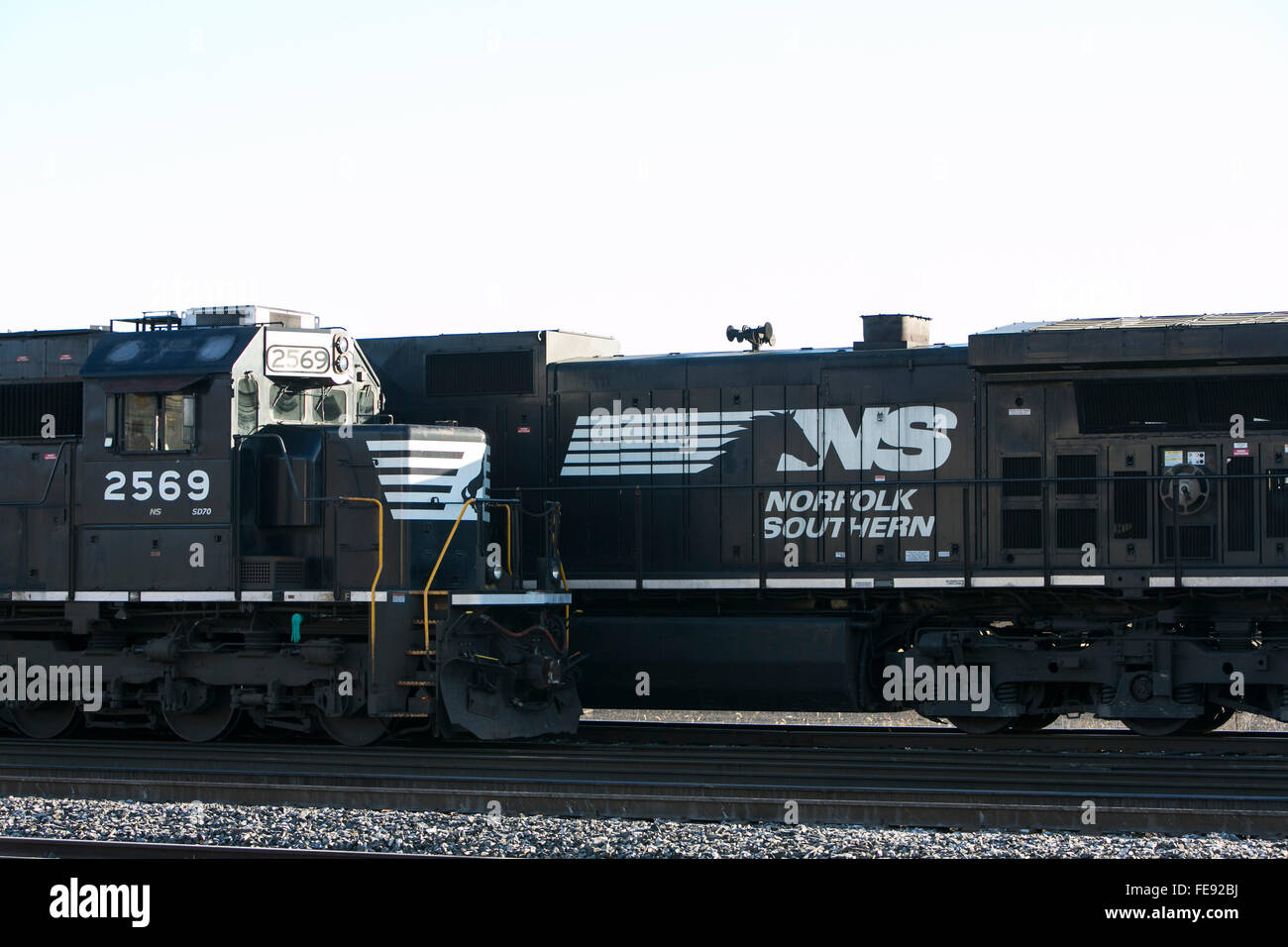 Norfolk Southern Railway locomotives at the Norfolk Southern Enola Yard in Enola, Pennsylvania on January 3, 2016. Stock Photo