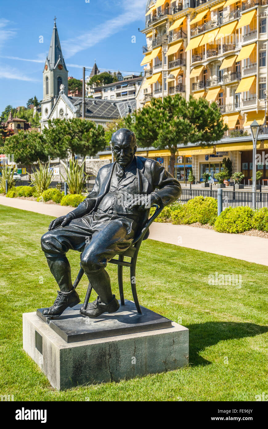 Sculpture of Vladimir Nabokov in Montreux at the Lake Geneva, Switzerland Stock Photo