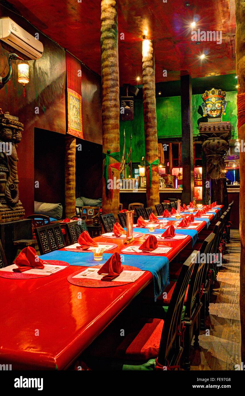 Exotic, rustic Asian themed dining room Stock Photo