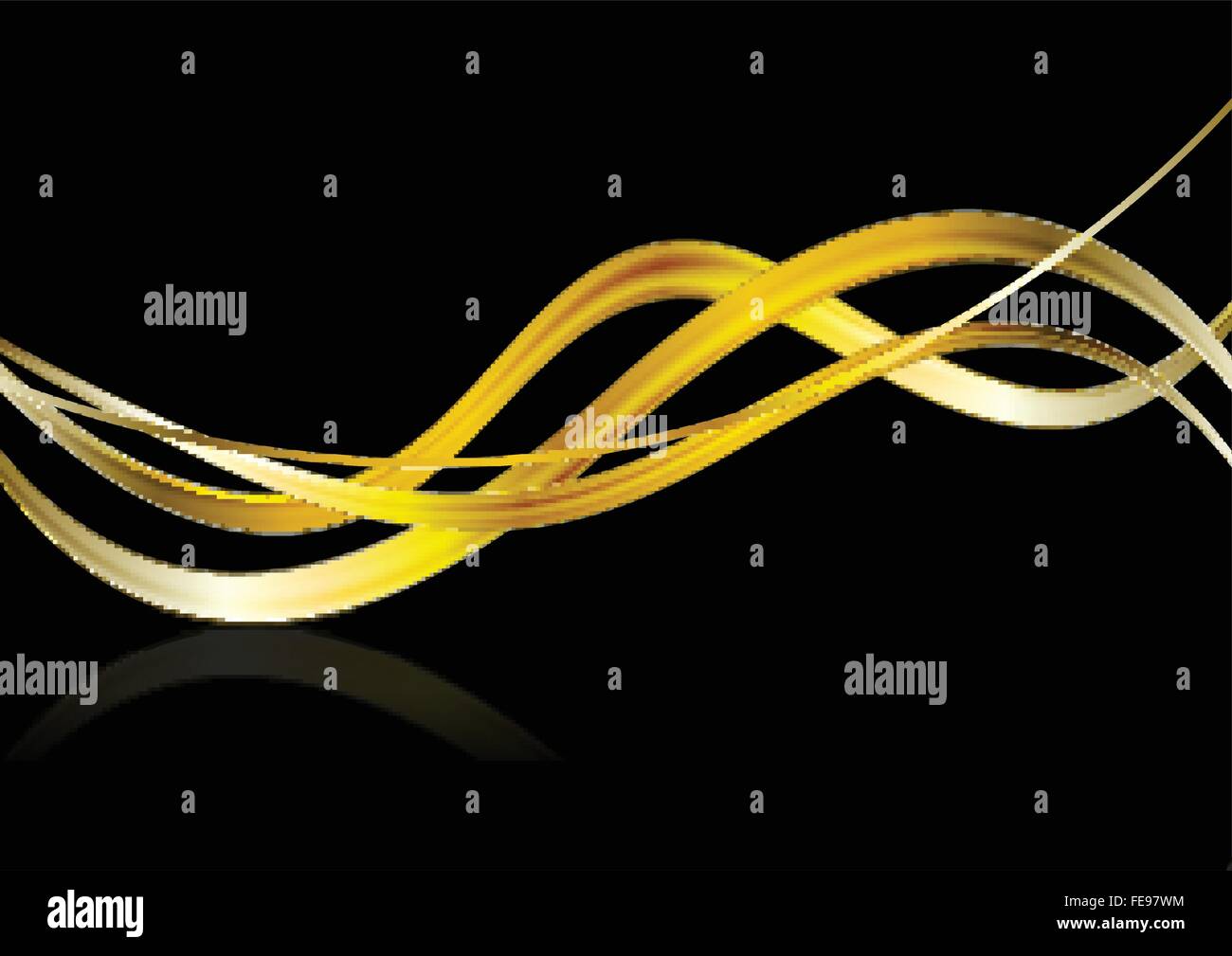 Bright glow golden waves on black background. Vector graphic design ...