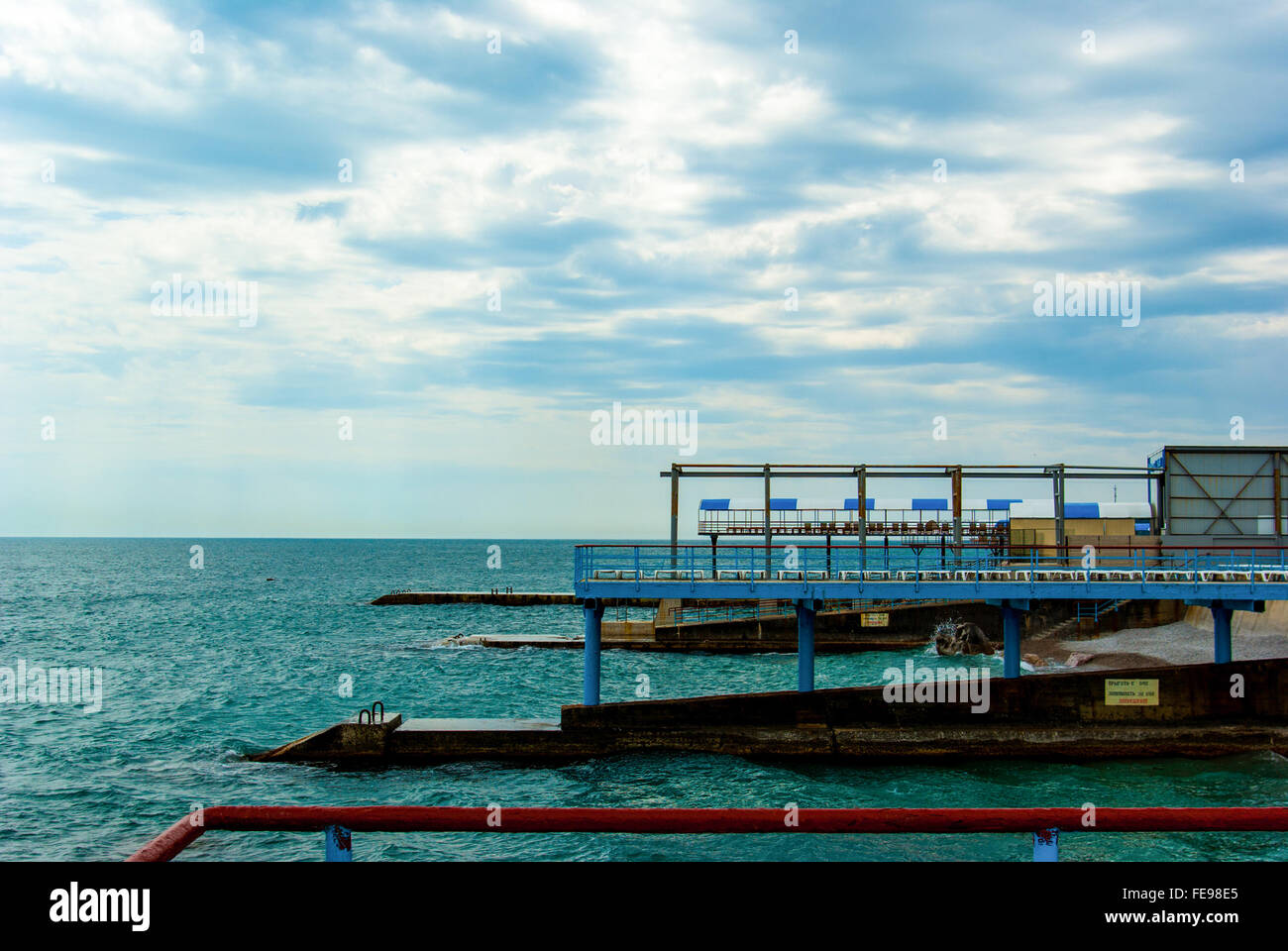 the evening on an empty beach canopy, Crimea Stock Photo