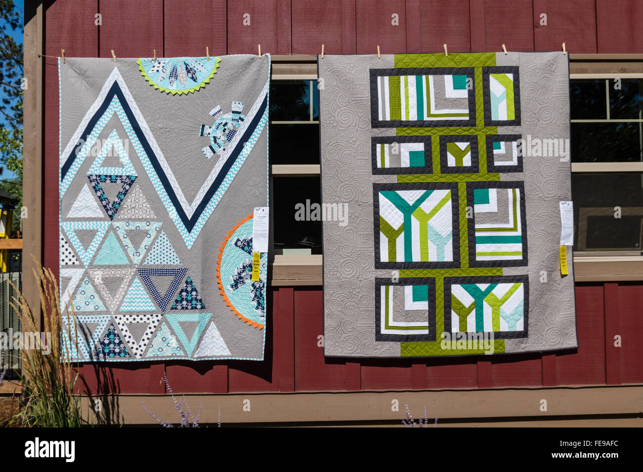 QUilts on display at the Sisters Outdoor Quilt Show, SIsters, Oregon