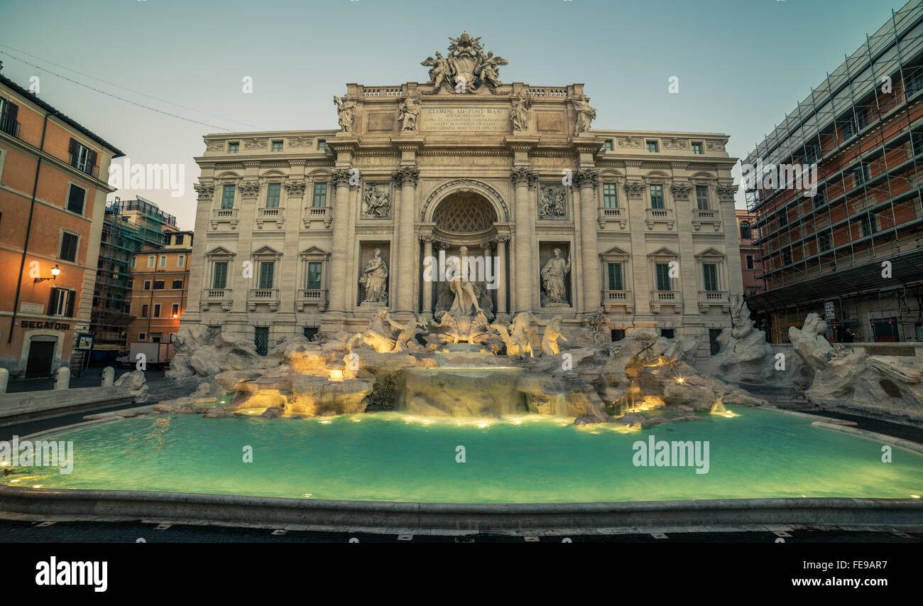Rome, Italy: The Trevi Fountain in the sunrise Stock Photo