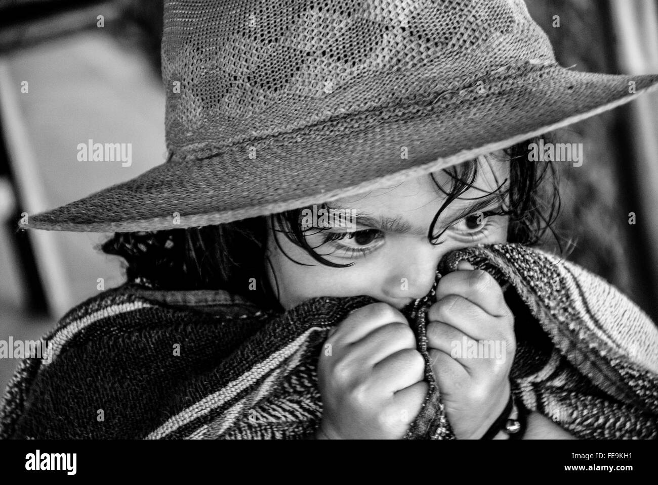 Argentina young girl portrait having cold in the mid winter. Argentina