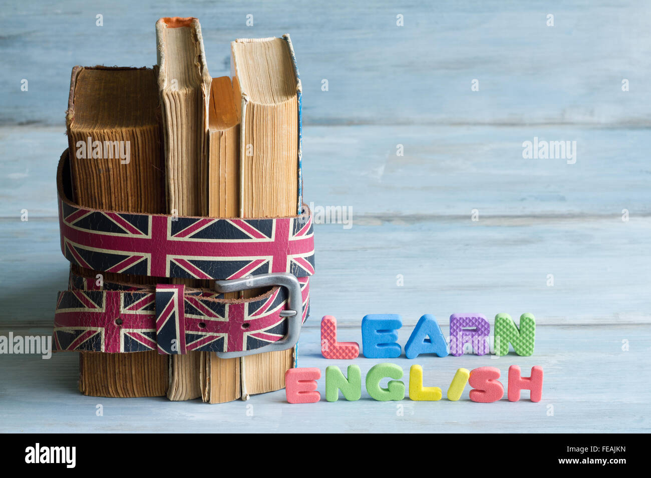 Learn english education concept with books and letters concept Stock Photo