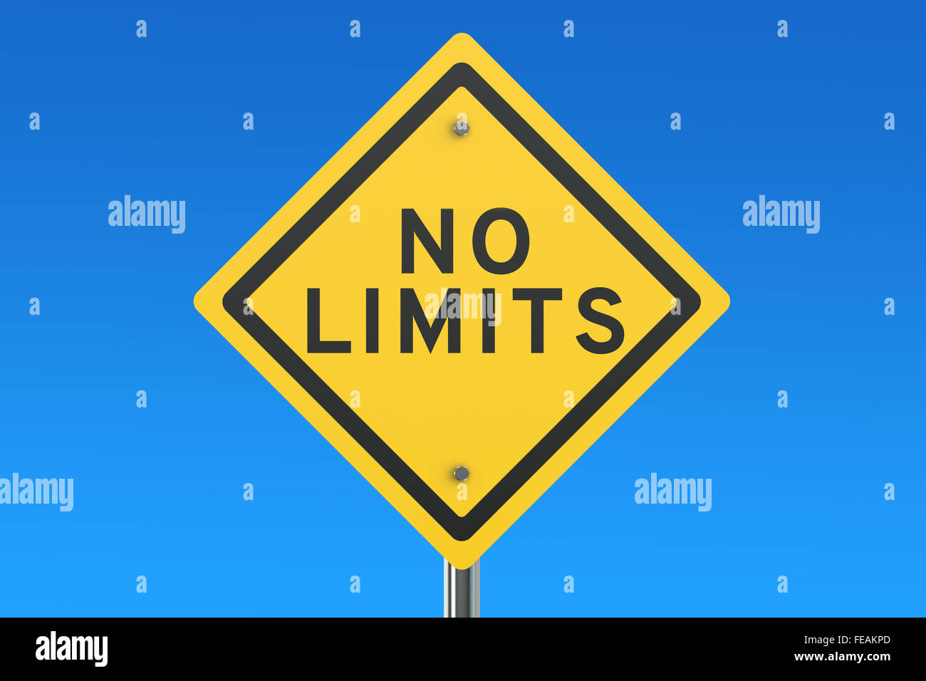 No limits road sign isolated on blue sky Stock Photo
