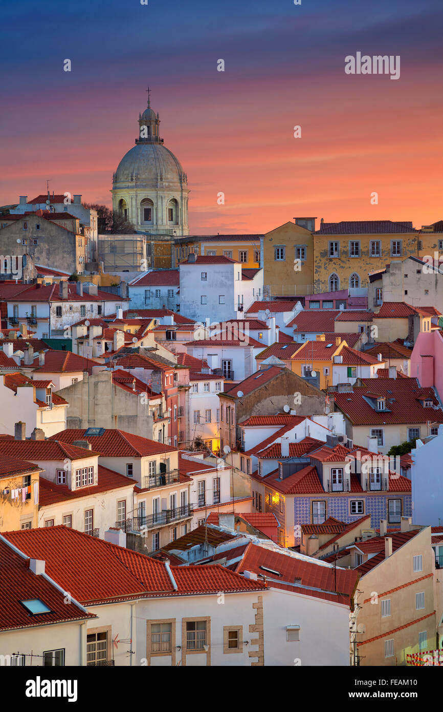 Lisbon. Image of Lisbon, Portugal during dramatic sunrise. Stock Photo