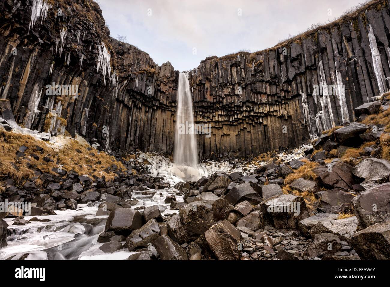 Svartifoss waterfall in Skaftafell in Vatnajökull National Park, Iceland Stock Photo