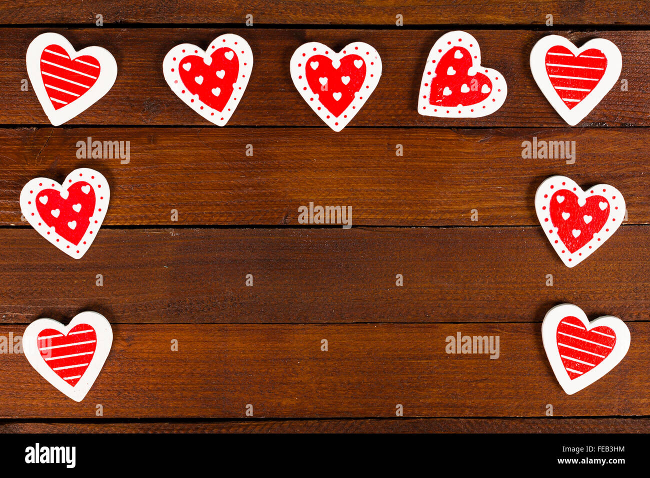 valentines day background hearts on a row as a boarder with a copy space Stock Photo