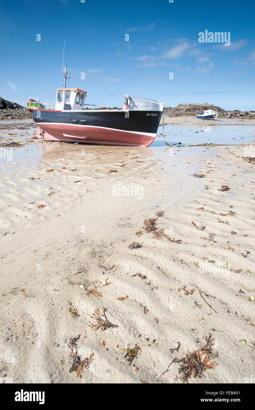 Low tide at Rocquaine Bay,Guernsey,Channel Islands,UK Stock Photo