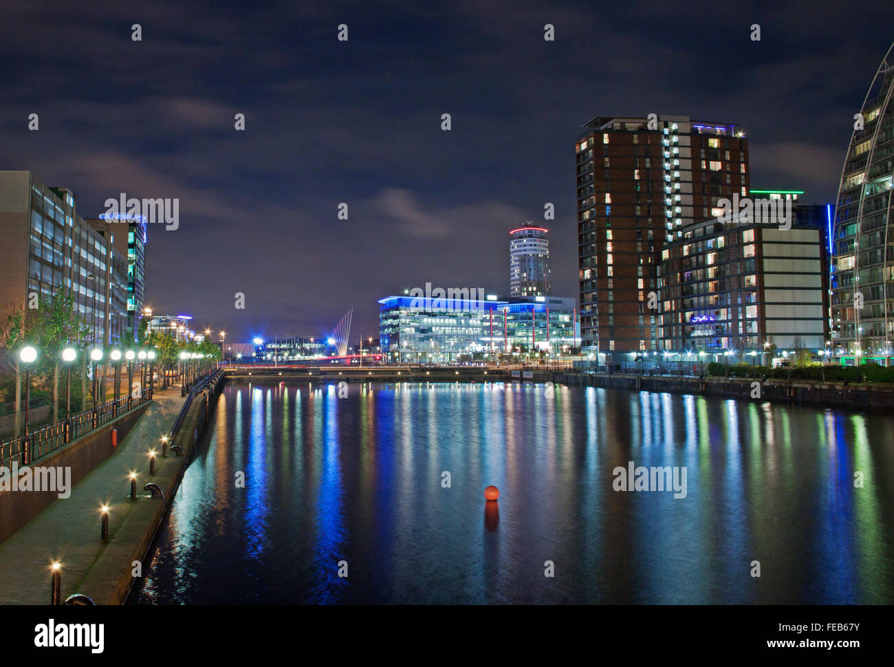 Salford Quays at night Stock Photo Alamy