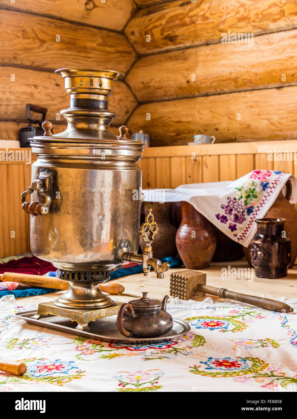 Samovar in the kitchen Stock Photo