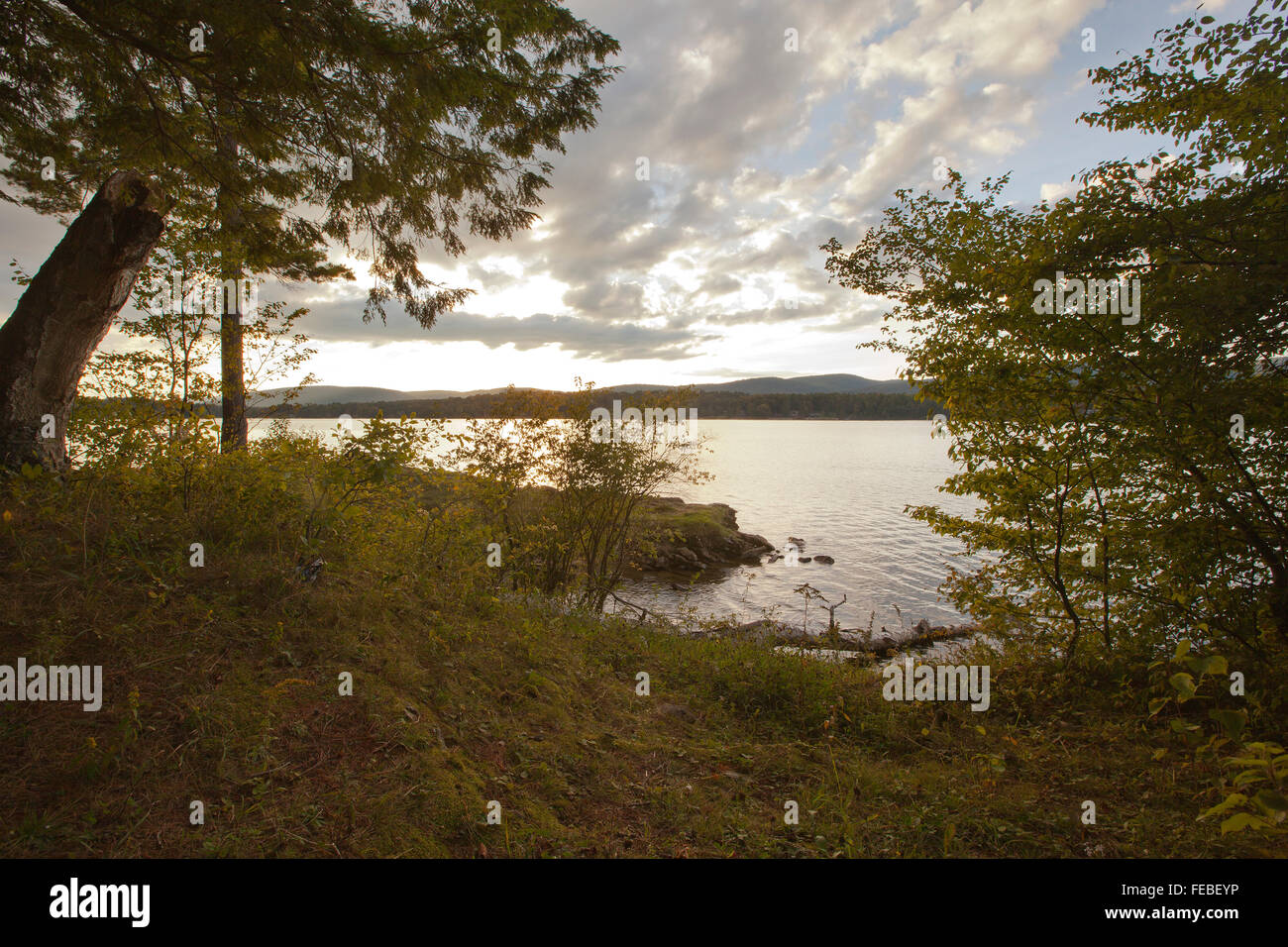 Sunset view on Onota Lake in the Berkshire Mountains of Western Massachusetts. Stock Photo