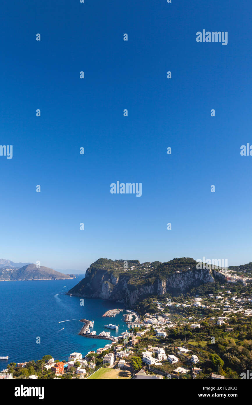 Capri Island, Italy - View across the island to the main harbour, Marina Grande and Capri Town Stock Photo