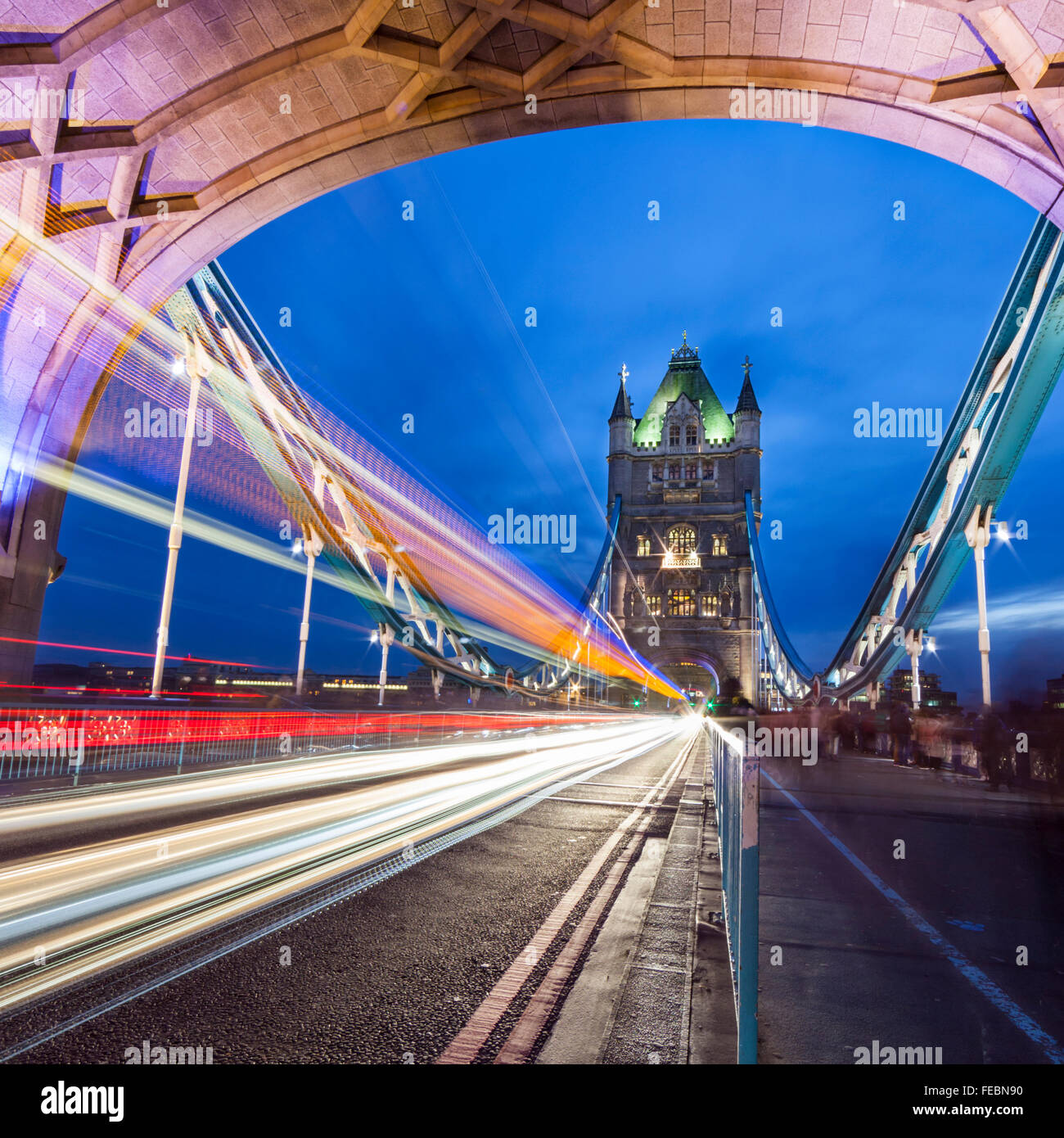 London at night - Tower Bridge light trails, London England UK Stock ...