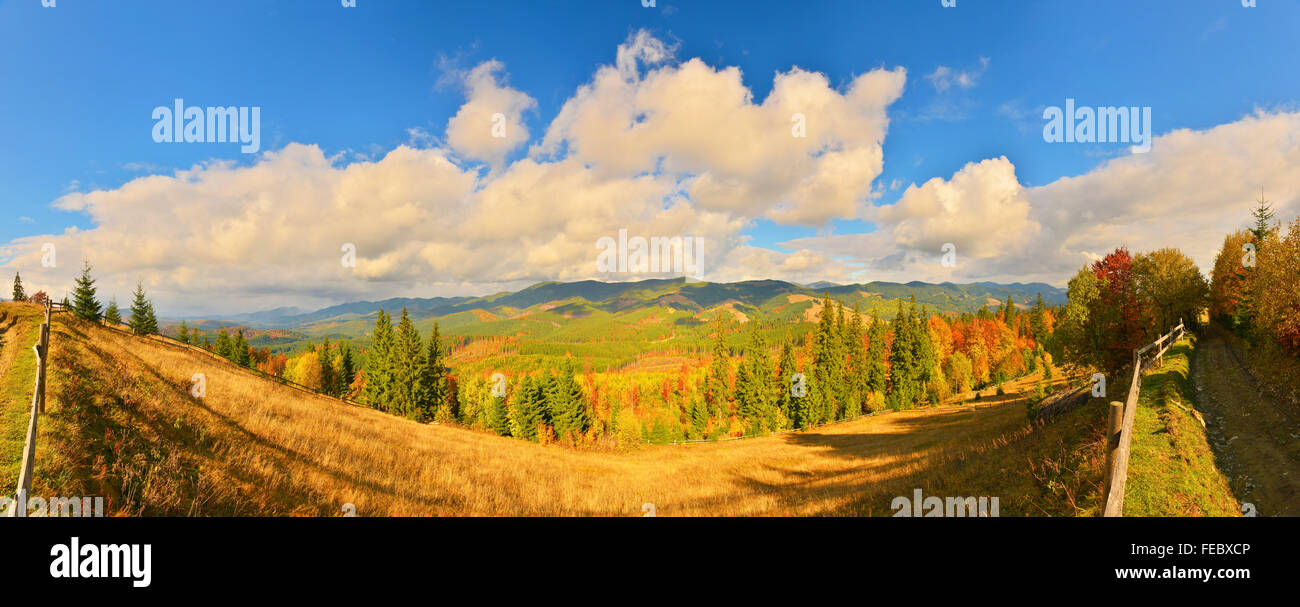 Panorama of autumn countryside. Stock Photo