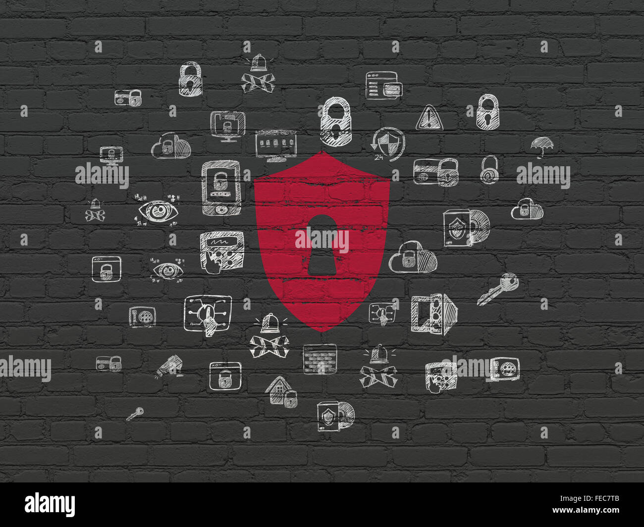 Security concept: Shield With Keyhole on wall background Stock Photo ...