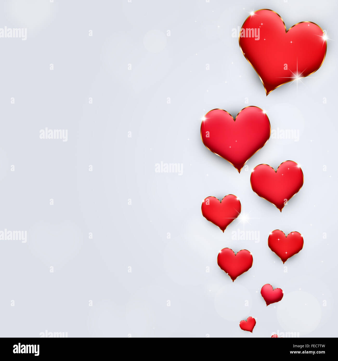lovely valentine red hearts on the bright background Stock Photo