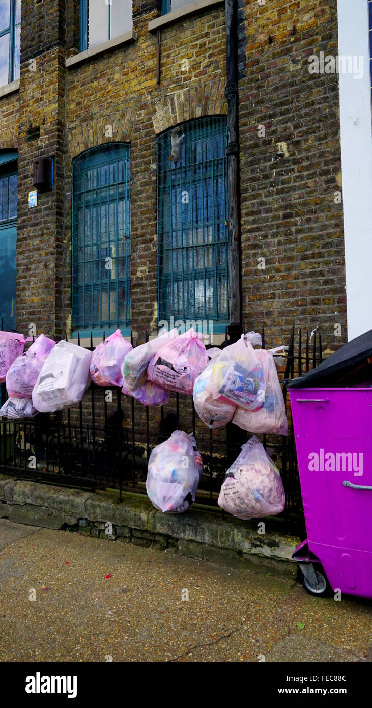 Squirrel near rubbish bags Stock Photo