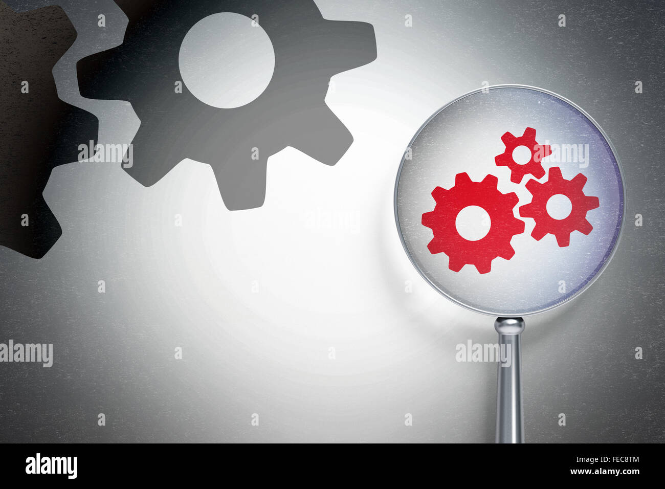 Web design concept: Gears with optical glass on digital background ...