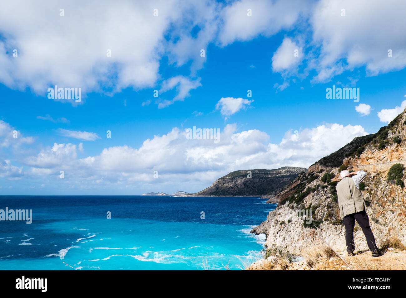 Taking photographs of the spectacular Capitas Beach, Turquoise Coast, Lycian Way, Turkey Stock Photo