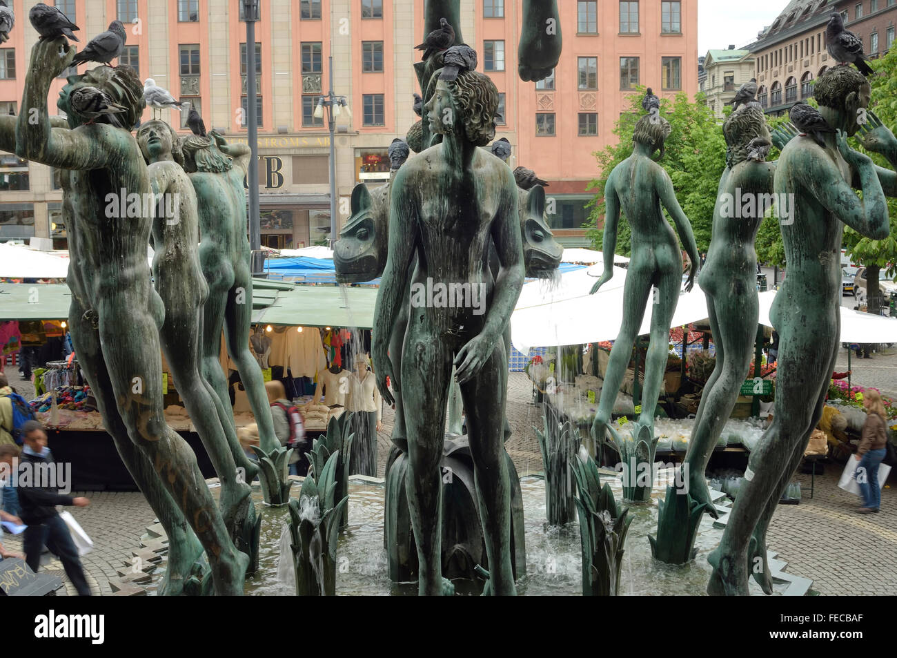 Orpheus Fountain at Högtorget square in Stockholm, Sweden by Carl Milles Stock Photo
