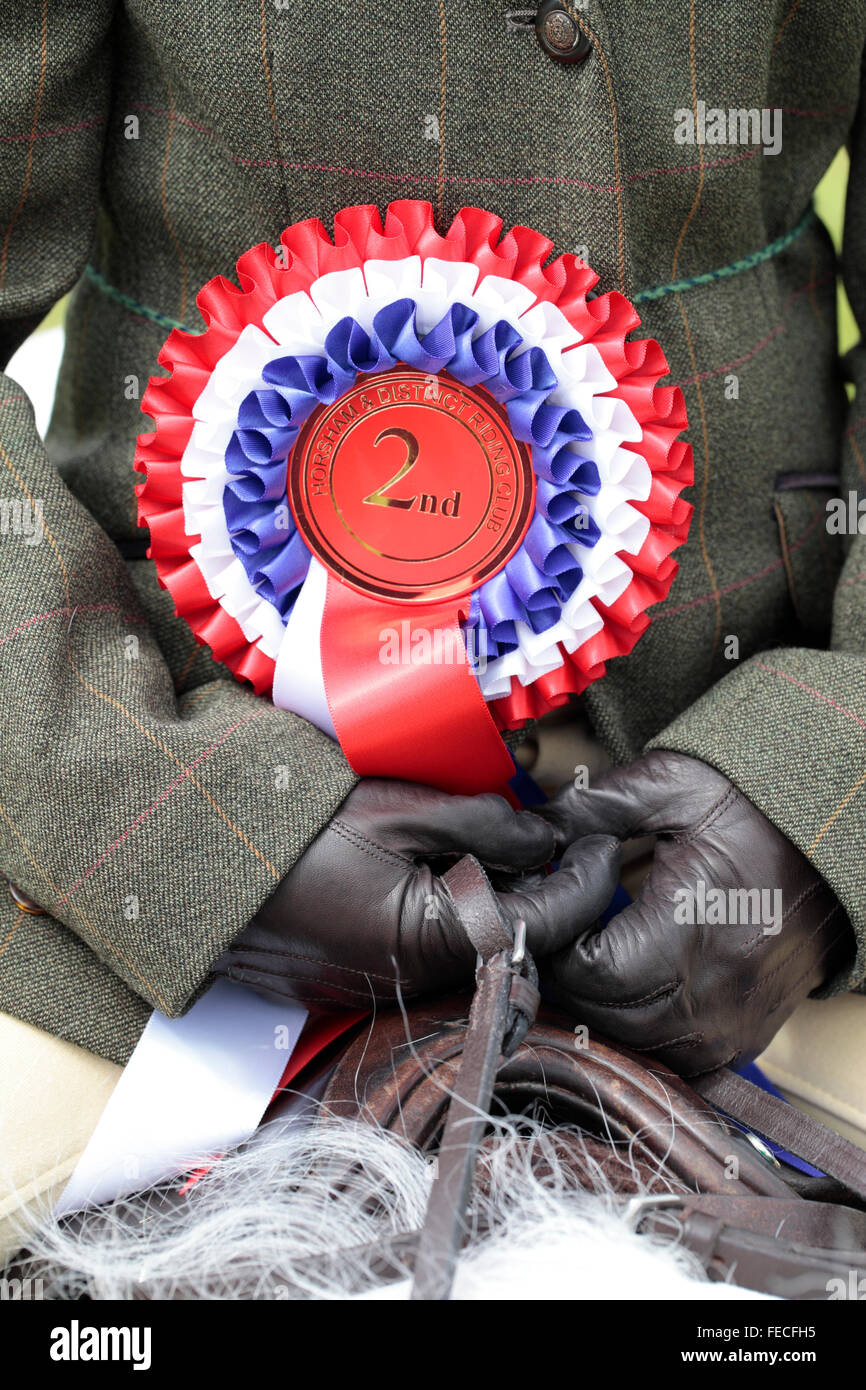 Second place rosette, Horse Show, Sussex, England Stock Photo