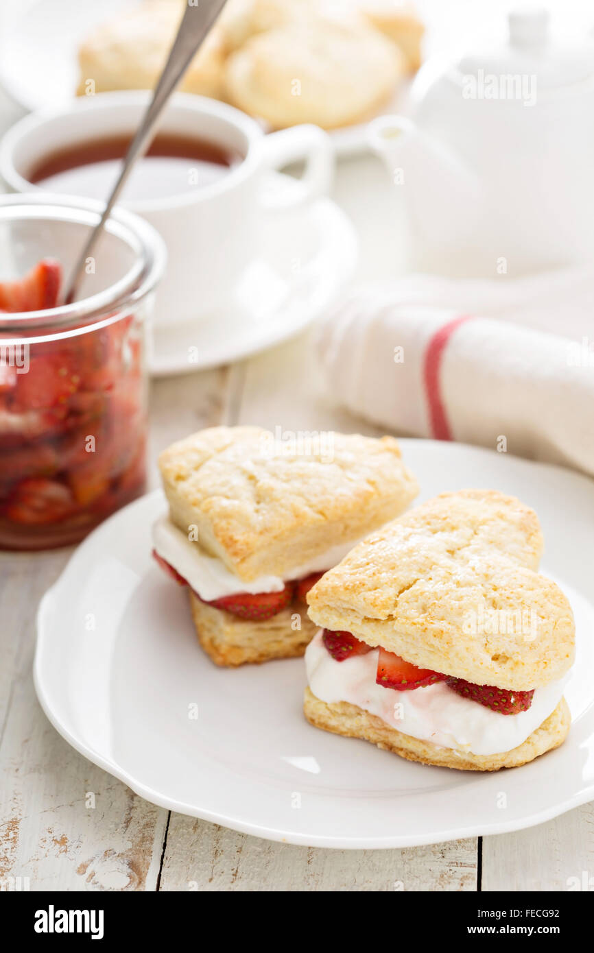 Strawbbery shortcakes with whipped cream and fresh berries Stock Photo ...