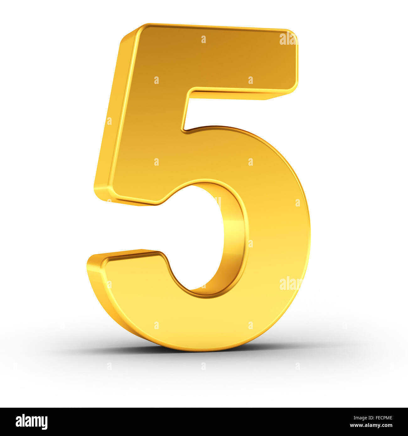 The number five as a polished golden object Stock Photo