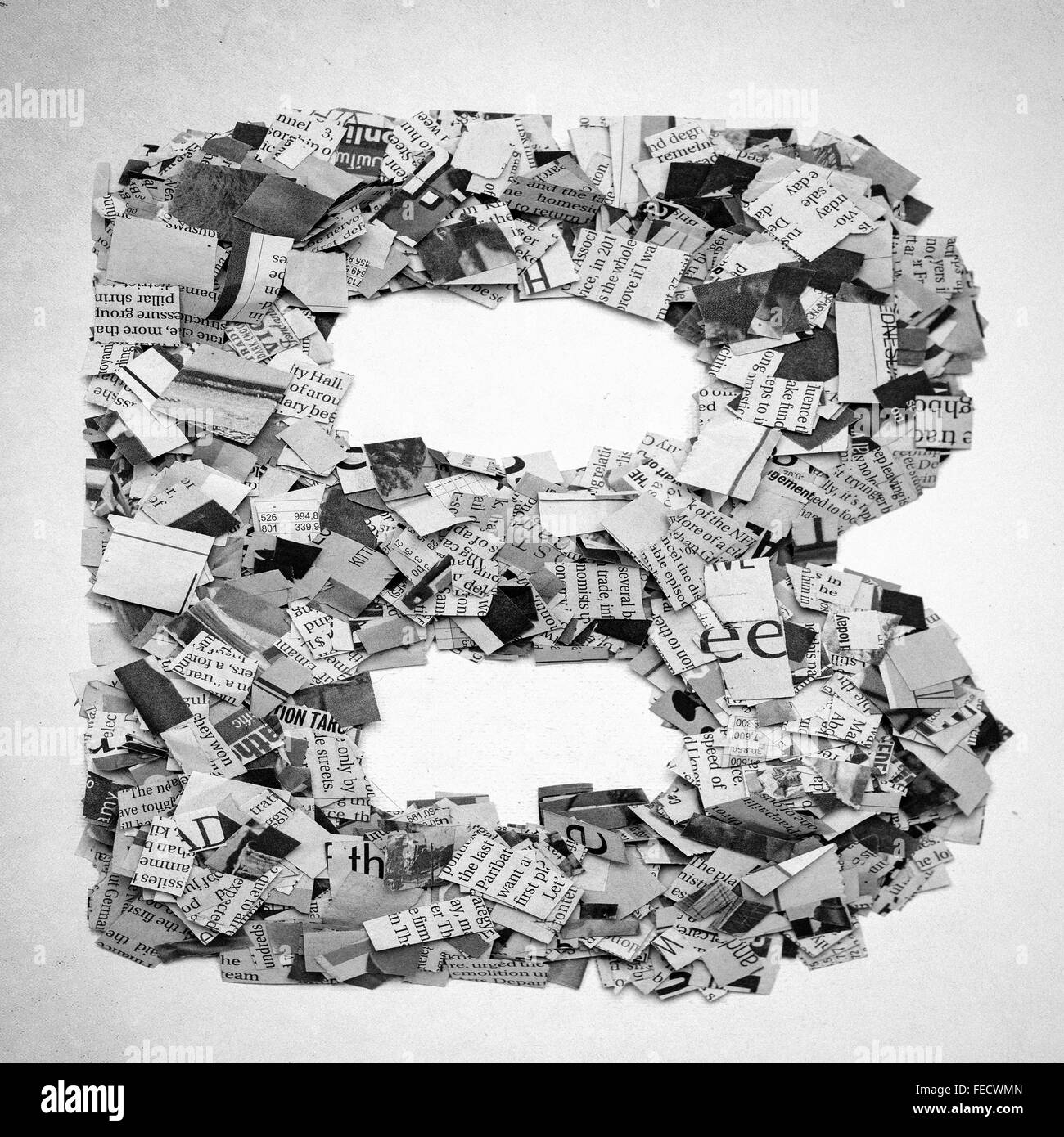 Monochrome letters made out of Newspaper Stock Photo