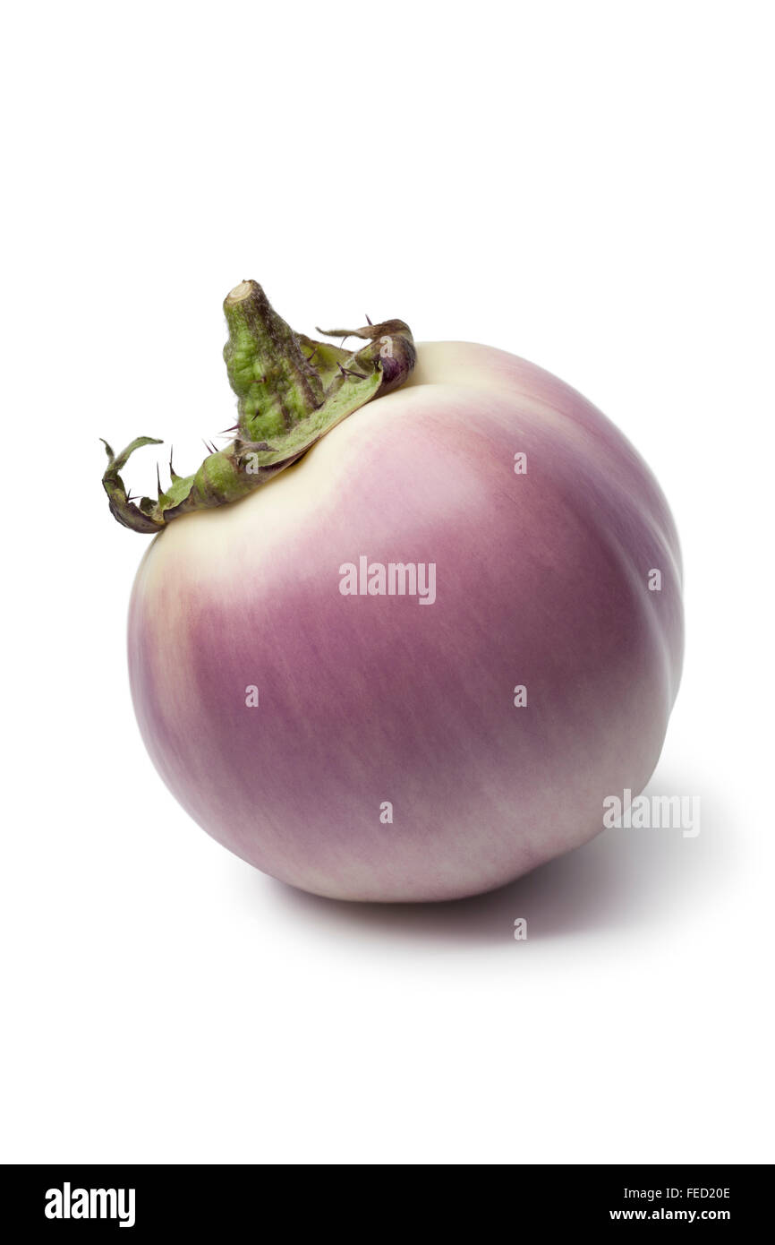 Single round Purpura eggplant on white background Stock Photo