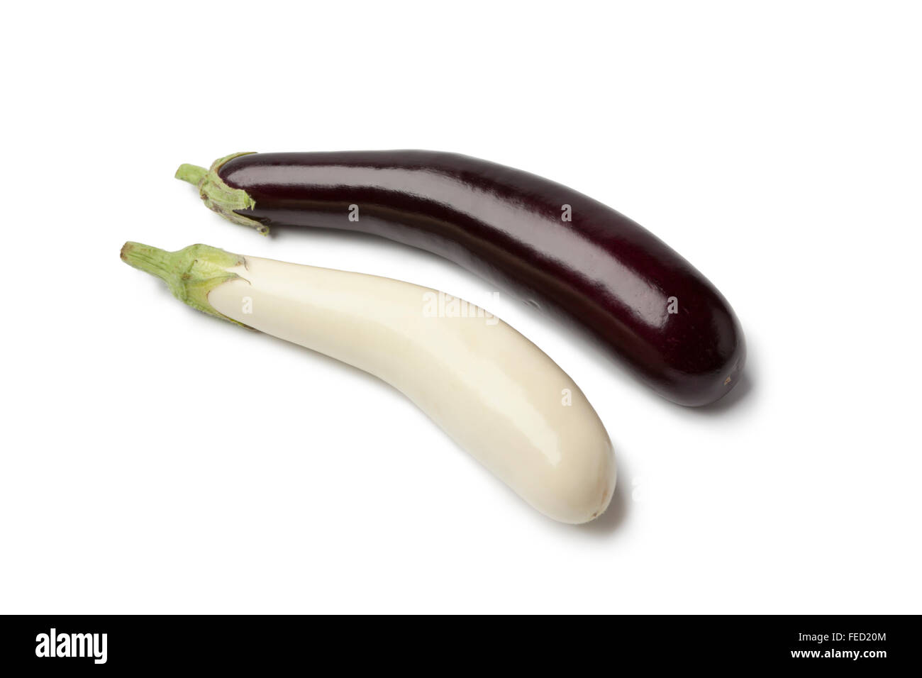 Japanese white and purple eggplants on white background Stock Photo Alamy