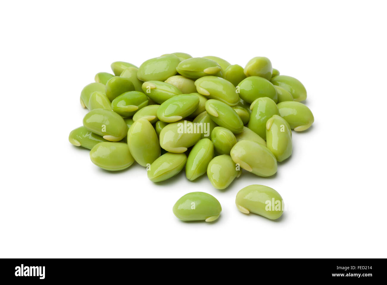 Fresh peeled soybeans  on white background Stock Photo