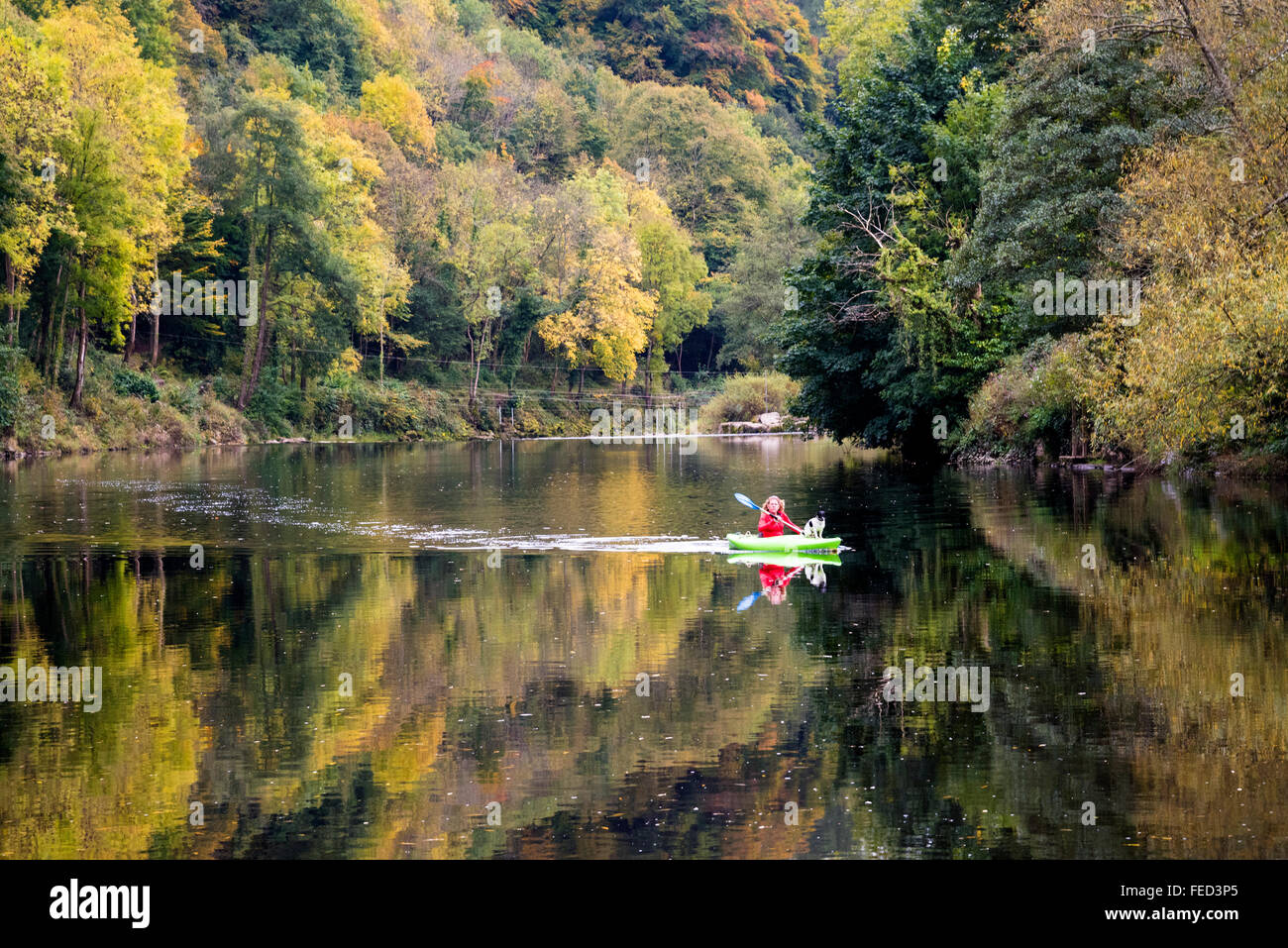 Kayaking on River Wye, Herefordshire, UK Stock Photo