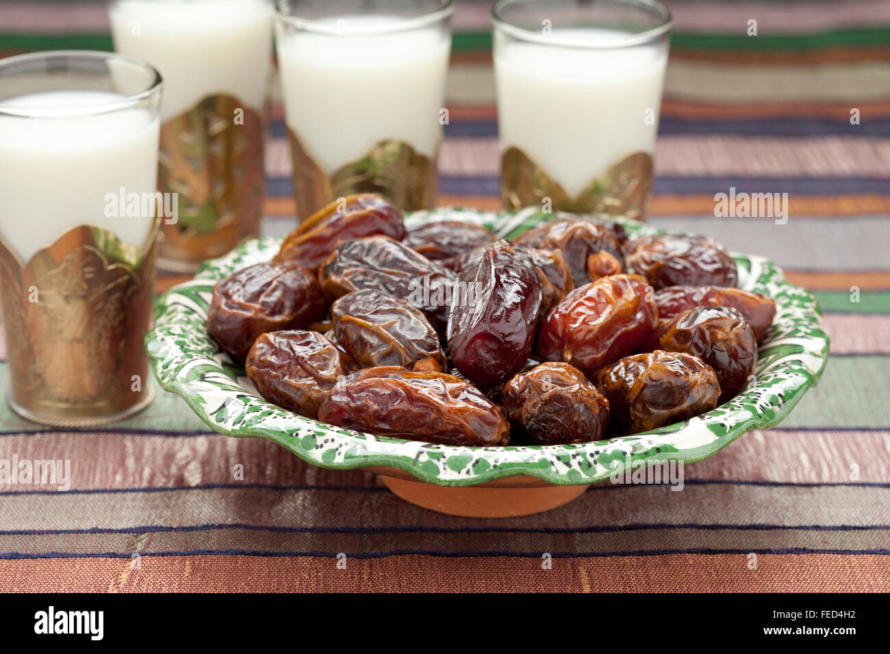 Milk and dates meal for Iftar meal Stock Photo
