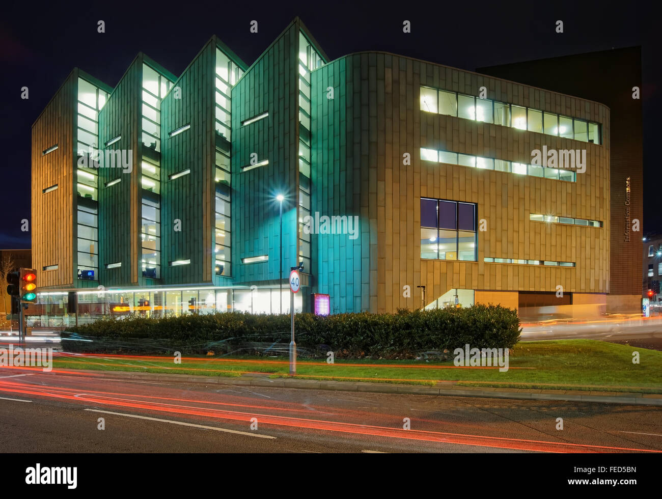 UK,South Yorkshire,Sheffield,University of Sheffield,Information Commons Building at Night Stock Photo