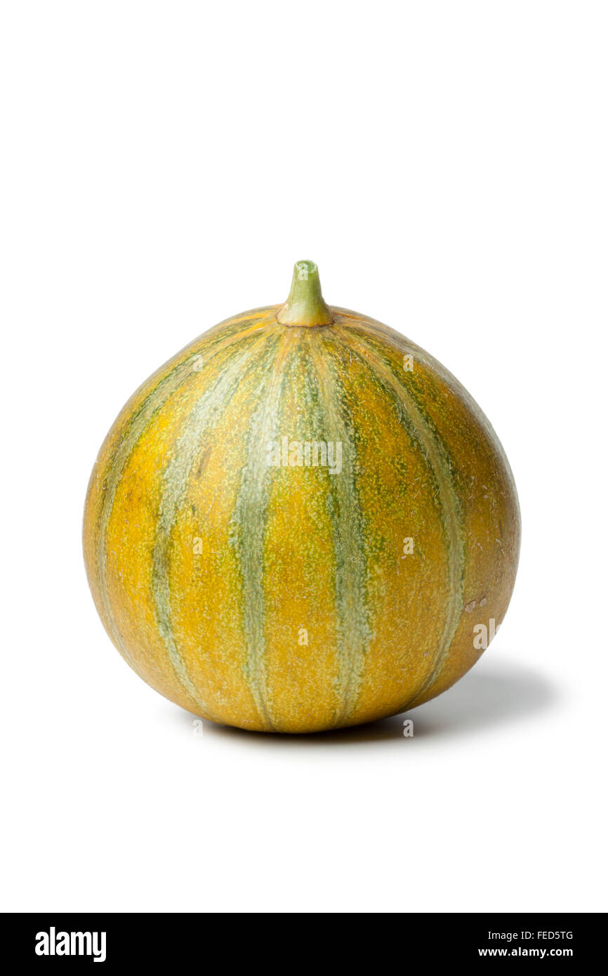Whole single fresh Ogen melon on white background Stock Photo
