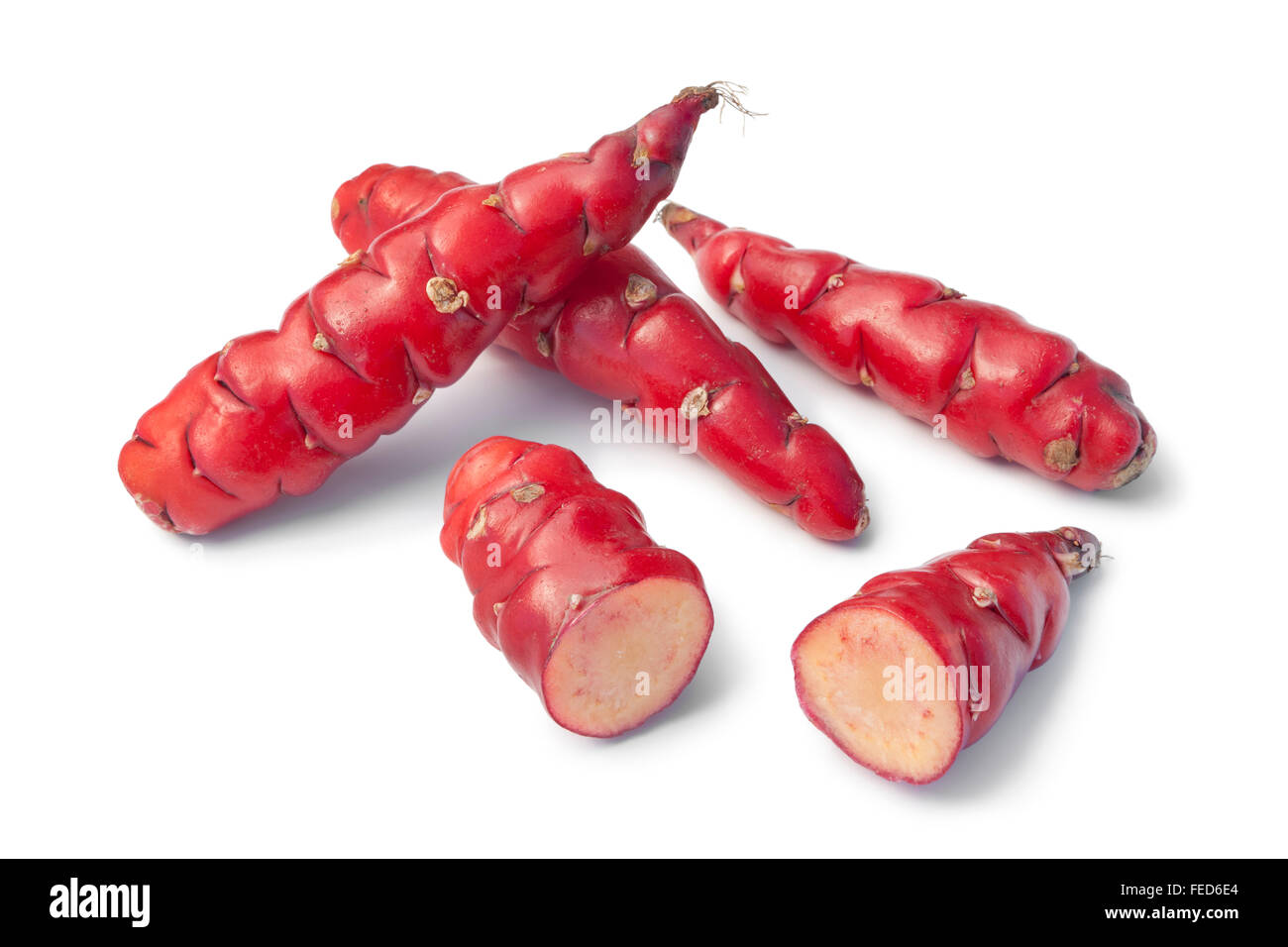 Fresh red New Zealand yams on white background Stock Photo