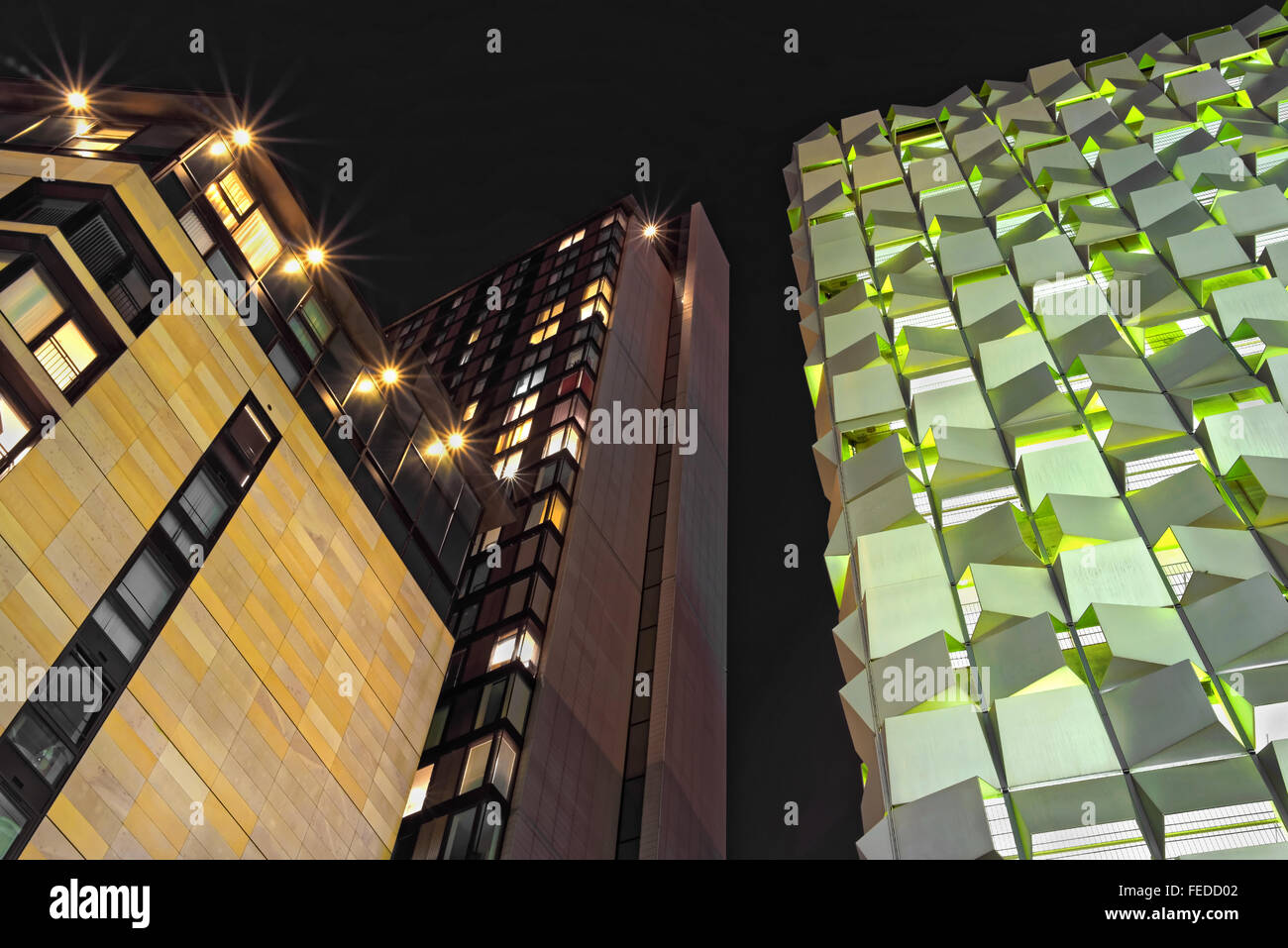 UK,South Yorkshire,Sheffield,Millennium Square Buildings at Night Stock Photo