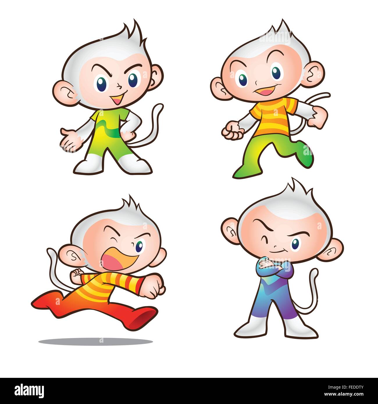 kids monkey mascot character.Cartoon happy monkey collection with different actions. Stock Vector
