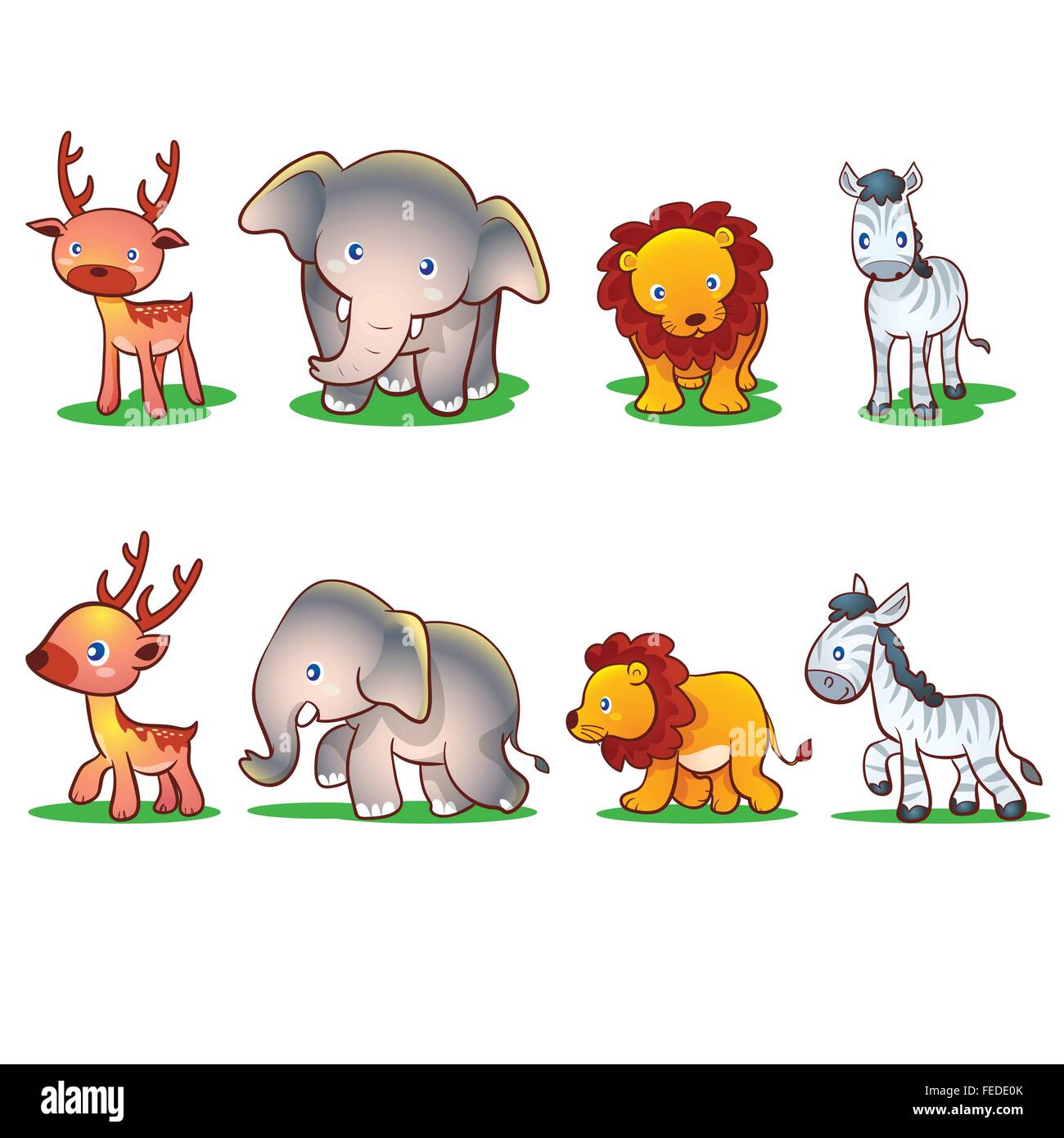 Cute animals front and  Animals Vector Set, Zoo, Safari, Front  view and Side  wild animals in cartoon style. Vector illustration  set Stock Vector Image & Art - Alamy