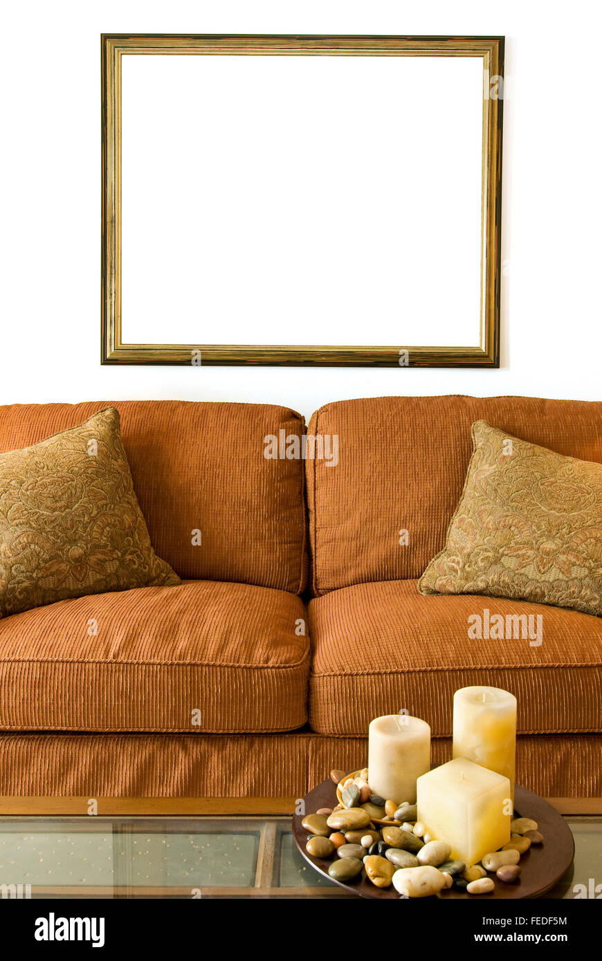 Blank Frame Over Couch Stock Photo