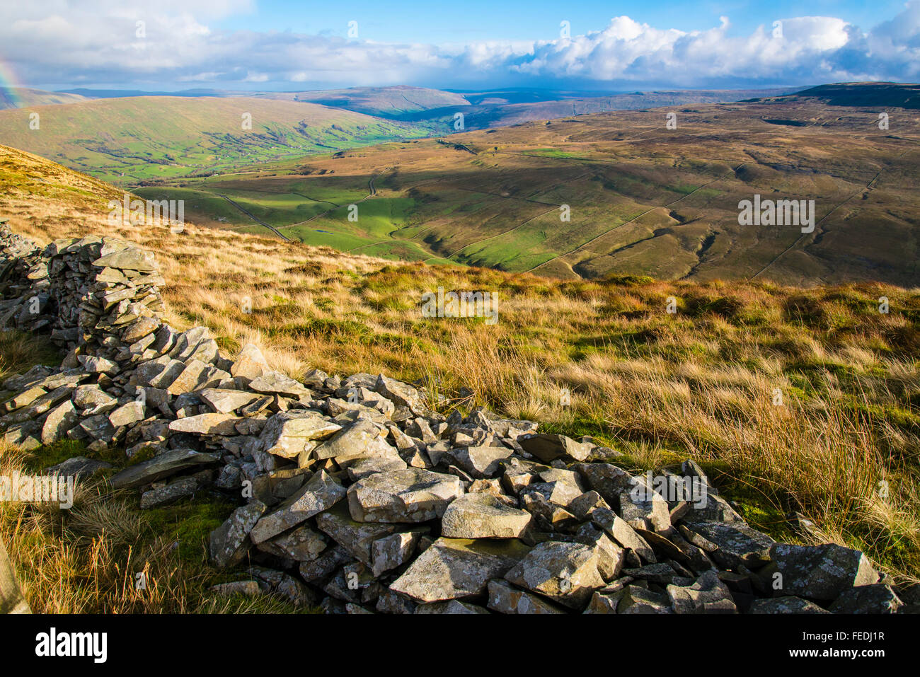 Old wall high on Middleton Fell Cumbria looking into Dentdale in the Yorkshire Dales National Park Stock Photo