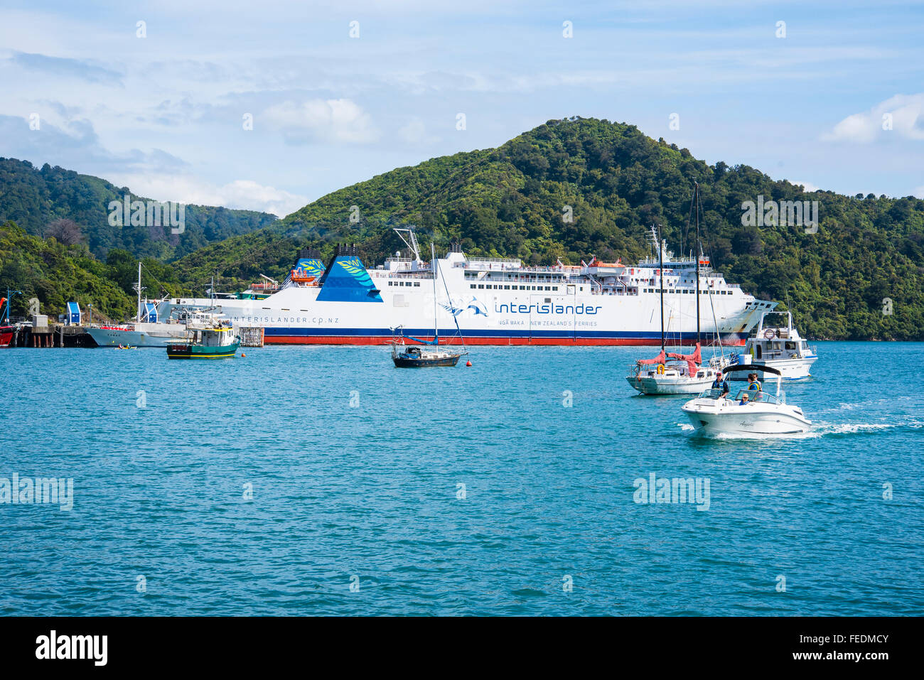 Interislander ferry Aratere leaving Picton in Queen Charlotte Sound Marlborough Sounds New