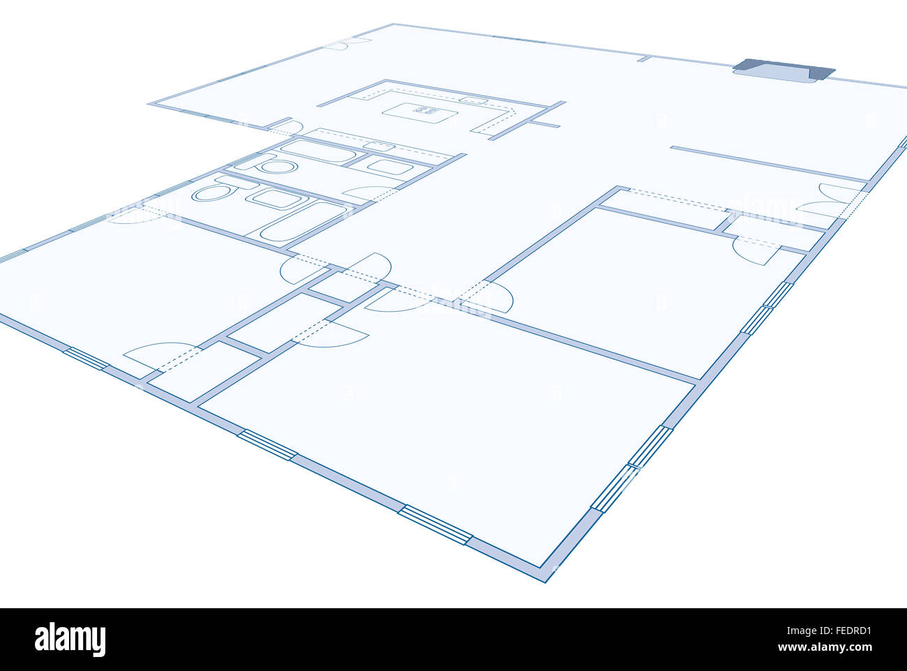 Perspective view of a blueprint of a residential home Stock Photo