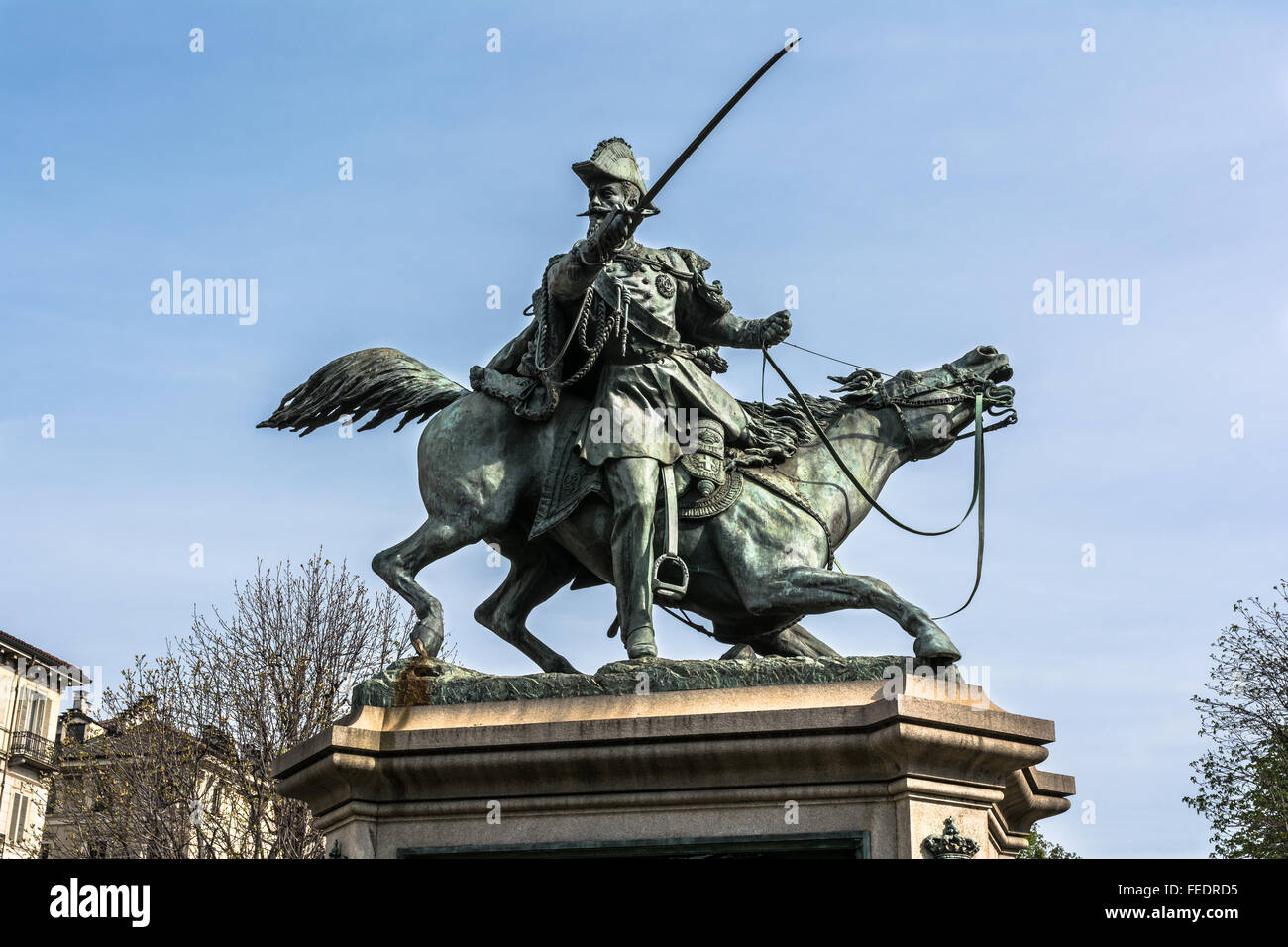 The equestrian statue of Ferdinando di Savoia in Turin, Italy Stock