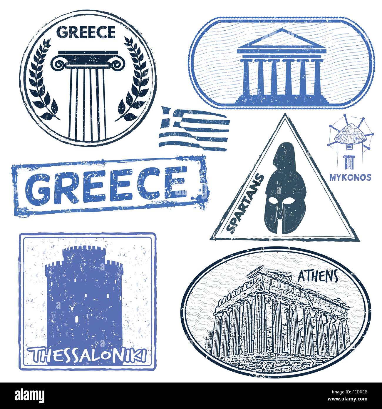 Set of grunge stamps with Greece on white background, vector
