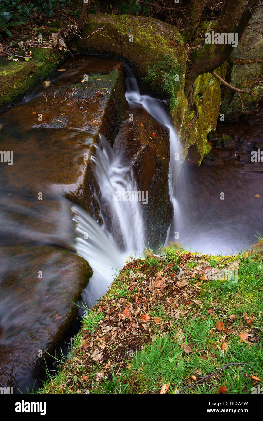 UK, Derbyshire, Peak District, Lumsdale, Bentley Brook Waterfalls Stock Photo