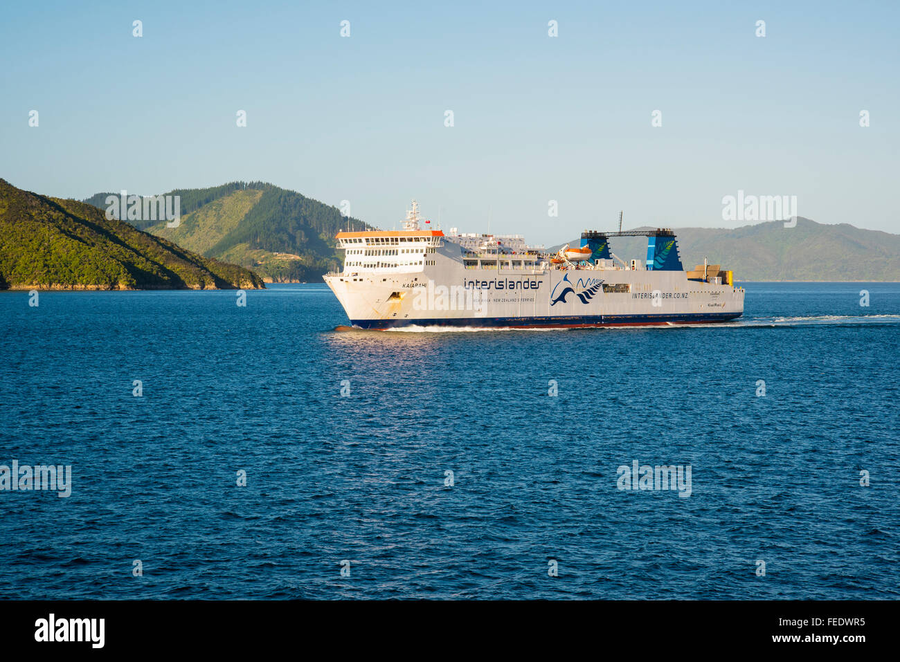 Interislander ferry Kaiarahi in Queen Charlotte Sound Marlborough Sounds New Zealand evening